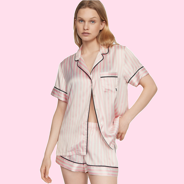 Сатинова коротка піжама Pink Stripe Victoria&rsquo;s Secret VS-SPSM фото